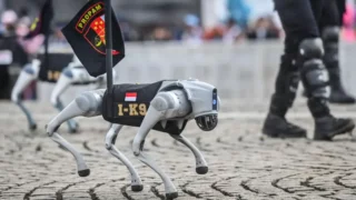 Robot K9 Melakukan Defile Saat Upacara HUT ke-79 Bhayangkara